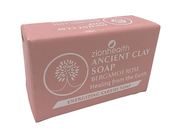 Adama Minerals Zion Health Ancient Clay Bar Soap, Bergamot Rose, 6 oz (170 g)
