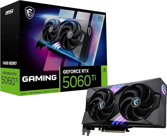 msi Gaming RTX 5060 Ti 16G, OC Graphics Card - 16GB GDDR7, 128-bit, NVIDIA Blackwell Architecture, DisplayPort x 3 (2.1a), HDMI 2.1b, Extreme Performance