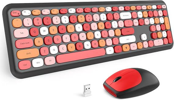 MOFII Wireless Keyboard and Mouse Combo, Colorful Full Size Keyboard with Number Pad, Silent Cute Wireless Mouse, 2.4GHz Dropout-Free Connection, for PC Laptop Computer (Black Color)