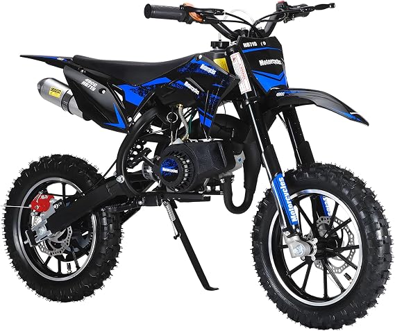 50cc 2-Stroke Gas Dirt Bike for Kids 8-14, Mini Pit Bike Motorcycle with Front & Rear Disc Brakes, Off-Road Mini Dirtbike, 330Lbs Max Load, Gas Powered Pocket Bike for Boys & Girls (Blue 01)
