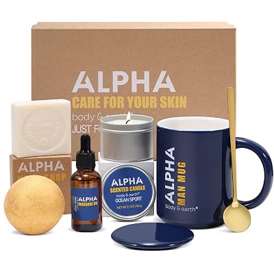 Birthday Gifts for Men - Gift Sets with Ocean Scented - 6 Pcs Gift Basket Box Include Coffee Mug, Scented Candle, Essential Oil, Gift Set for Dad Husband Brother Him