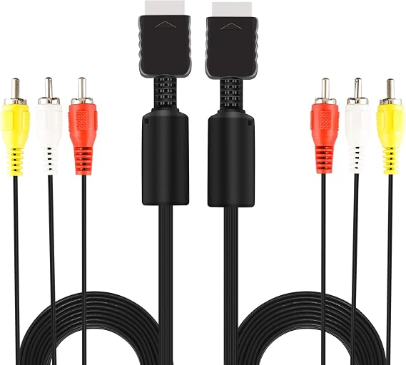 2Pack 6Ft AV Cable for PS2 PS1 PS3, AV to RCA Composite Audio Video TV Cord Compatible with Playstation 1 2 3
