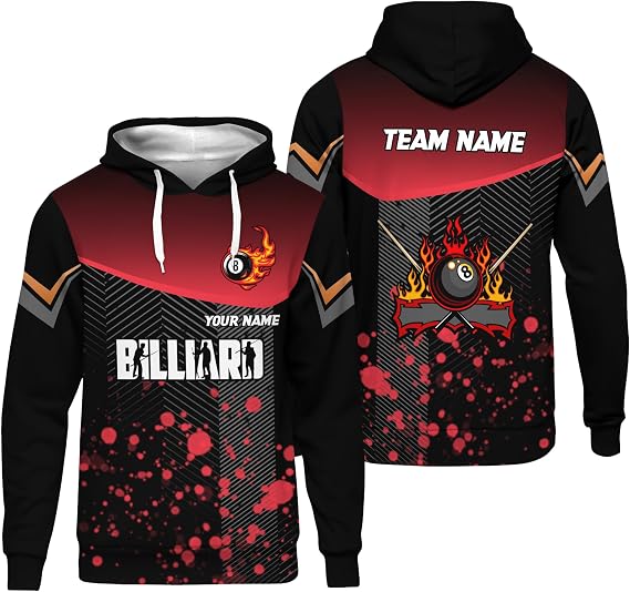 Mens Billiard Pullover Hoodie Customized Black Pool 8 Ball Hooded Sweatshirt 3D Cue Sports Clothes