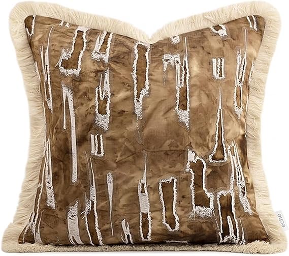 Square Pillowcase Coffee Color Wabi Sabi Wind Cotton Linen Fringe Sofa Living Room Pillow Bed Cushion