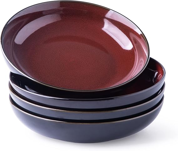 LERATIO 9.0" Ceramic Pasta Bowls Set of 4,38oz Large Stoneware Bowls Set