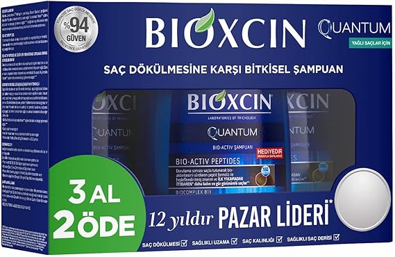 Bioxcin Quantum Shampoo 3 x 300 ml – Sebum Balancer for Oily Hair and Effective Shampoo Against Hair Loss (Take 3, Pay 2 Set)
