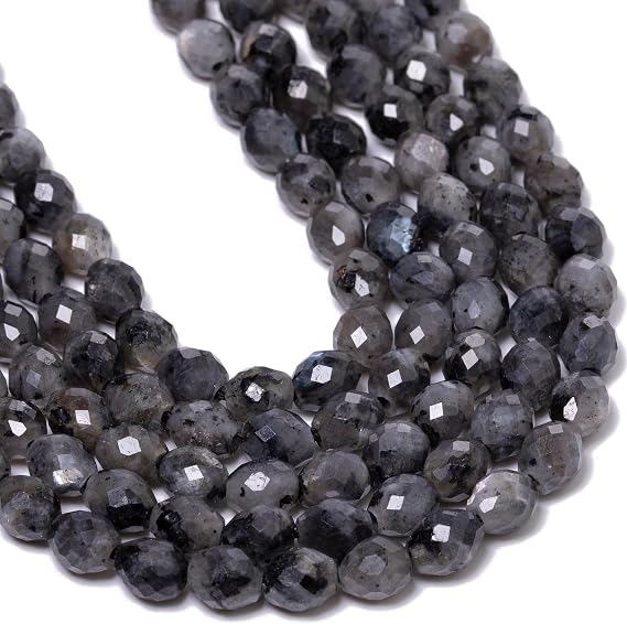 1 Strand (58 Pcs) Natural 5 * 6 mm Black Spectrolite Gemstone Beads Faceted Seed Loose Stone Beads, Suitable for Jewelry DIY Making