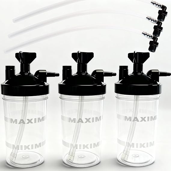3-Pack Oxygen Humidifier Bottle With 12'' Adapter Tubing | Easy Install, Lightweight Portable