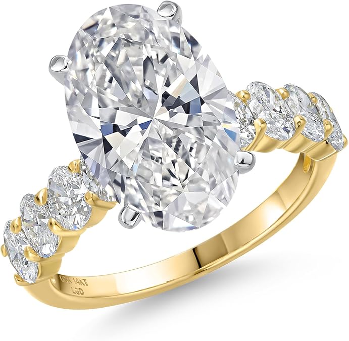 Gem Stone King 2.20-6.20 Cttw IGI Certified Oval Lab Grown Diamond 14K White and Yellow Gold Engagement Ring for Women | D-E | VS1-VS2 | Wedding Anniversary Ring
