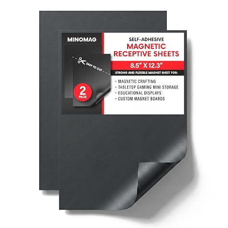 Magnet Receptive Ferrous Sheets with Strong Adhesive Backing, Flexible Rubber Sheet Metal for Arts, Crafts, Storage, Organization, 8.5 x 12.3 (Pack of 2)