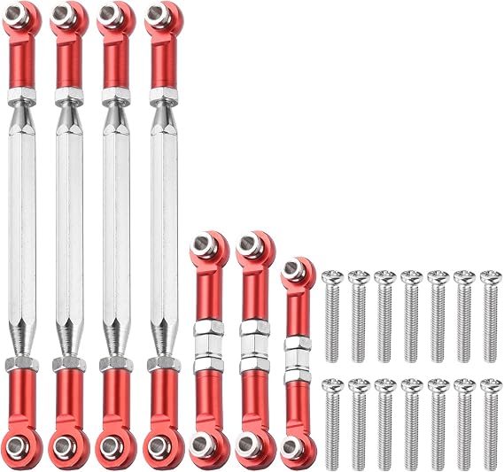sourcing map Adjustable Turnbuckles Camber Link Linkages Aluminum Alloy Upgrade Parts RC Car Steering Pull Rod Servo Linkages Tie Rod for 14401 1/14 RC Car Crawler,Red