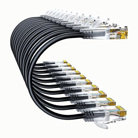 Cat6a Patch Cables 0.5ft (10 Pack) Slim, Cat6 Ethernet Patch Cable Pure Copper, Flexible Cat 6 Patch Cable 550MHZ 10G, Space-Saving Cat 6A Network Cables for Patch Panel, Black