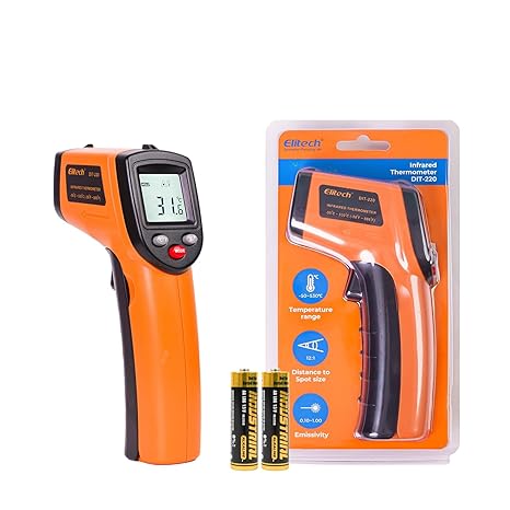 Elitech Laser Temperature Gun, Non-Contact Digital Infrared Thermometer, Adjustable Emissivity, Backlight, Handheld for Grill, Meat, Food, Candy, Automotive, HVAC Tools,50~530C(-58~986F), DIT-220