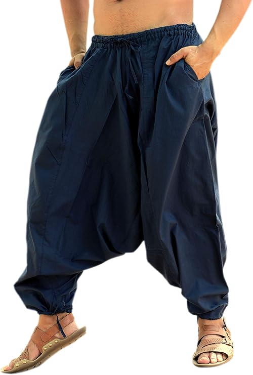 SARJANA Men's Cotton Harem Yoga Baggy Genie Boho Pants Free Size