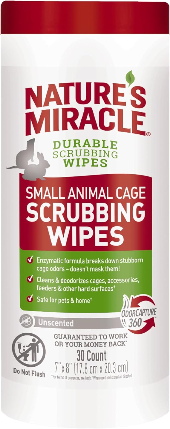 Nature's Miracle Small Animal Cage Scrubbing Wipes, 30 Count | Bio-Enzymatic Formula Helps Break Down Tough Stains & Odors, Cleans & Deodorizes Cages & Accessories, Safe For Pets and Home*