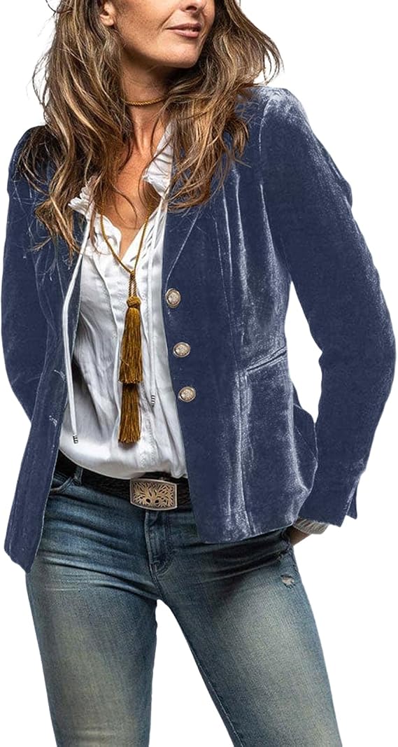MINTLIMIT Women's Velvet Blazer Lapel Button Tailored Cardigan Suit Jacket