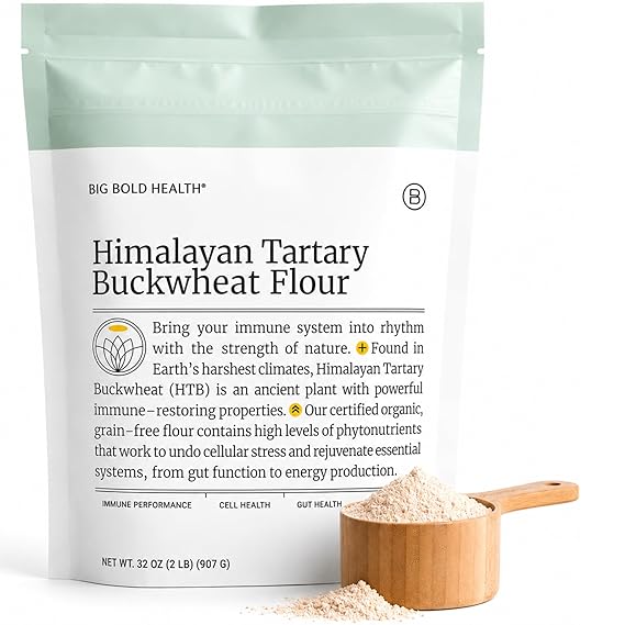 BIG BOLD HEALTH Organic Himalayan Tartary Buckwheat Flour - Gluten Free | Rich in Polyphenols & Antioxidants | 100% USDA Organic Grain-Free Flour | Non-GMO | USA Grown (2lb)