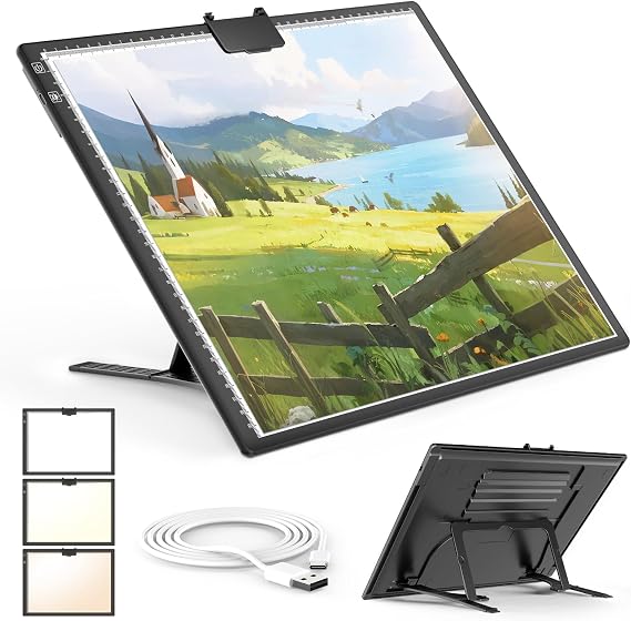 Gickbusus A3 Light Pad for Diamond Art, Rechargeable LED Board with Stand | Diamond Art Light Board with Clip, 6-Angle Stand, Dimmer, 14.8"10.6" Work Area for Drawing & Sketching