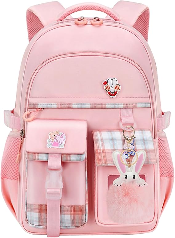 KEBEIXUAN School Bags for Girls - Kawaii Personalised Kids Backpack, Water Resistant Rucksack for Primary Middle School (Pink)