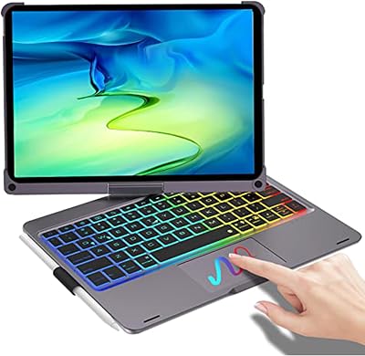 BORIYUAN Touchpad Keyboard Case for iPad 10th Generation 10.9" 2022/ iPad 11th Gen (A16, 2025) - Multi-Touch Trackpad,7 Color Backlit, 360Rotatable Smart Case with Touchpad Keyboard Black