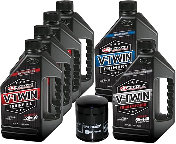 MaxHiflo VTTOCK12 Complete Engine Oil Change Kit for V-Twin Full Synthetic 20w50 Harley Davidson Twin Cam, 6 Quart
