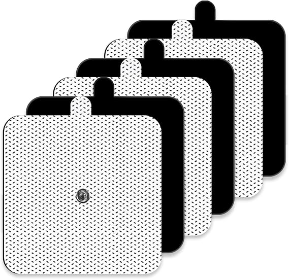 4x4" Large TENS Unit Electrode Pads for Lower Back Shoulders & Thighs, Standard 3.5mm Snap-on Button Connector, FDA 510(k) Cleared, Reusable, Self-Adhesion, for TENS EMS Devices, 6Pcs