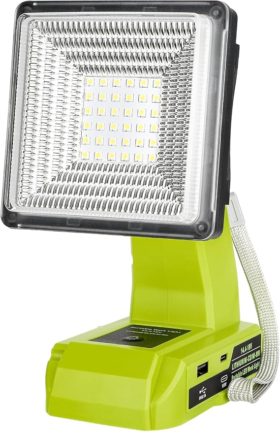Adisipsoarin Cordless LED Work Light for Ryobi 18V Battery, 25W LED Floodlight with USB-A&USB-C 2.1A Fast Charging Ports for Jobsite, Car Repairing, Camping, Emergency