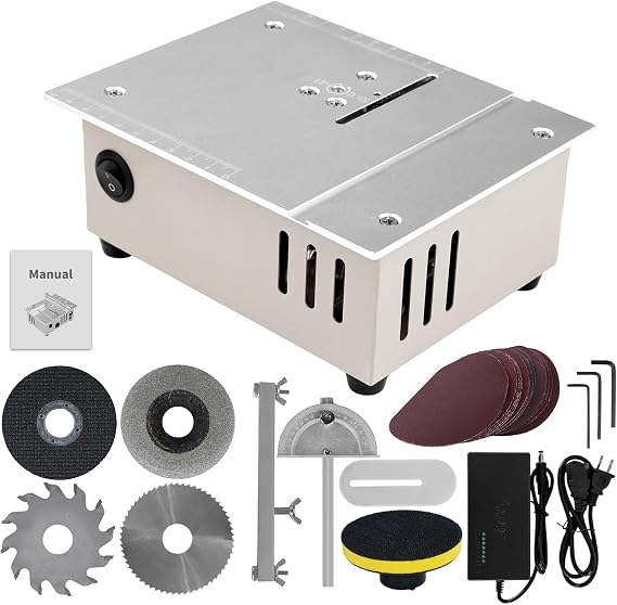 Mini Table Saw,Portable Precision Craft Table Saw, Dual Motors Multi-Functional Electric Desktop Woodworking Saw,Standard DIY Craft Cutter for Metal and Wood, Adjustable Speed
