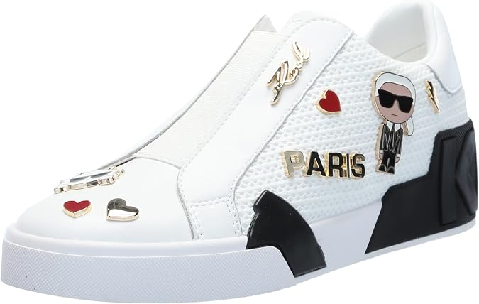 KARL LAGERFELD Women's Mavise Slip-On Sneaker with Pin, Bright White, 7.5
