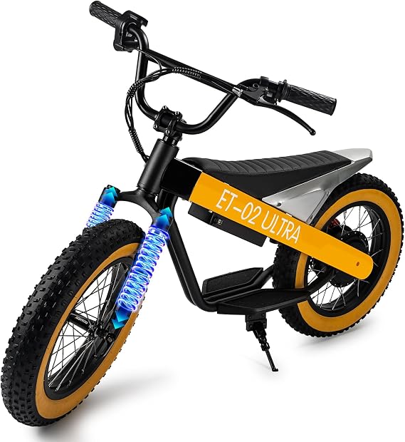 Electric Balance Bike, 750W Motor, 18Miles Long Range & 19Mph, 16" Fat Tire Electric Dirt Bike for Ages 6-11, Front Suspension, Dual Brake Off-Road Electric Motorcycle for Boys Girls (Yellow)