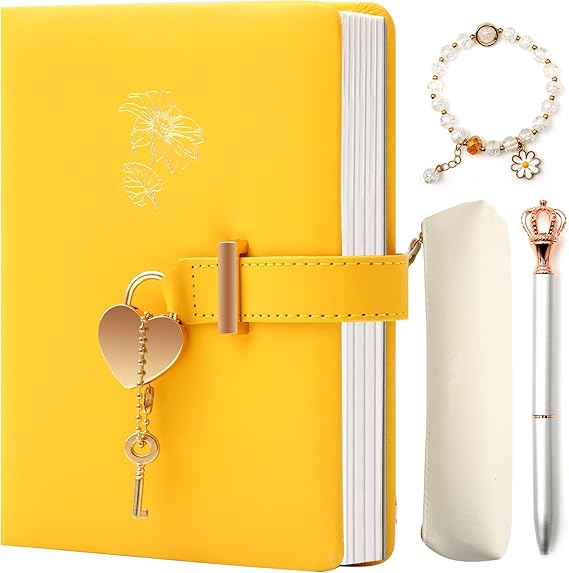 Diary with Lock for Girls - Birthday Gifts for Girls Ages 8 9 10 11 12 Year Old - Arts and Crafts for kids - Journal Kit Includes: Pencil Case, Bracelet, Pen, Leather Journal for Teen Girls & Kids