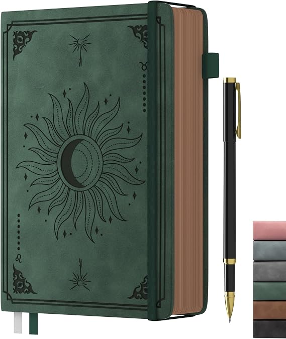 Smarpau A5 Notebook, Vintage Journal with Pen, Hardcover Leather Journals within 366 Pages 100gsm Thick Paper, Writing Journal for Business, Work, School and Travel Diary,14.5 x 21cm-Dark Green