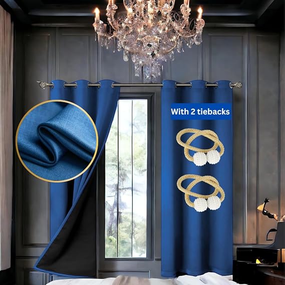 100% Black Out Curtains - 330 GSM Thick with Double Layer Black Lining Backing -Thermal and Noise Reducing Curtains - Room Darkening Curtains - 2 Panels (Navy Blue, 52in x 72in)
