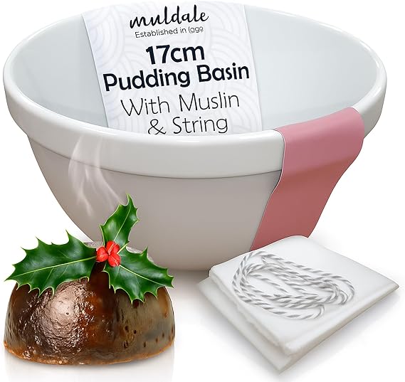 Muldale Traditional 1 Litre Pudding Basin for Steaming - Pudding Bowl | Heat Proof Ceramic Premium Christmas Bowls - Great for Steaming Hot Puddings on Winter Evenings - Easy Clean
