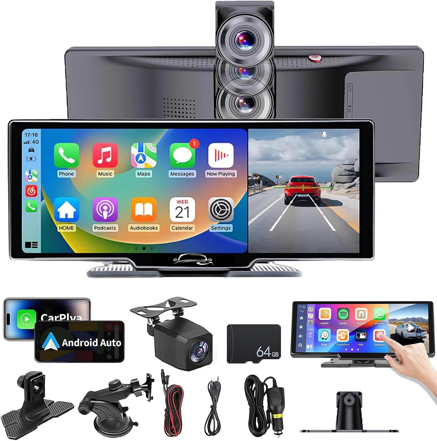 Car Tablet Pro Max 2025, Cartablet Pro Max 2025 Model, 10.26 HD Touch Carplay & Android Auto Screen, 4K Dash Cam Dual Camera with Voice Control, Mirror Link, Bluetooth, GPS Navigation, AUXFM