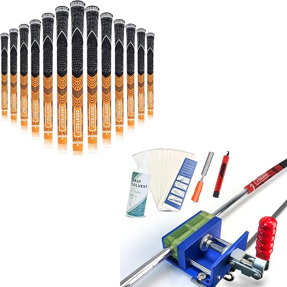 Crestgolf Golf Grip Kit Drill-Free & Drill Installation for Regripping Golf Clubs, Inlcudes 13PCS Grips,13PCS Grip Tapes and 18yard Tape, Hook Knife, 32oz Solvent and 5oz Solvent,