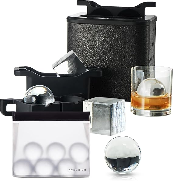 Berlinzo Premium Crystal Sphere & Cube Maker with Storage Bag 2 Large 2.4" Transparent Spheres & 2 Large 2.1" Transparent Cubes Easy-Release, Non-Electric, Black