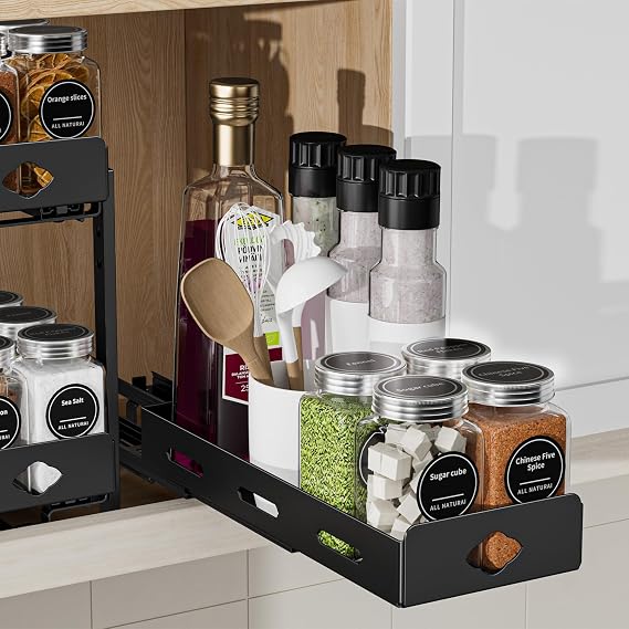 BOIVSHI 1 Tier Pull Out Spice Rack, 4.2" Wx10.5 Dx2.8 H