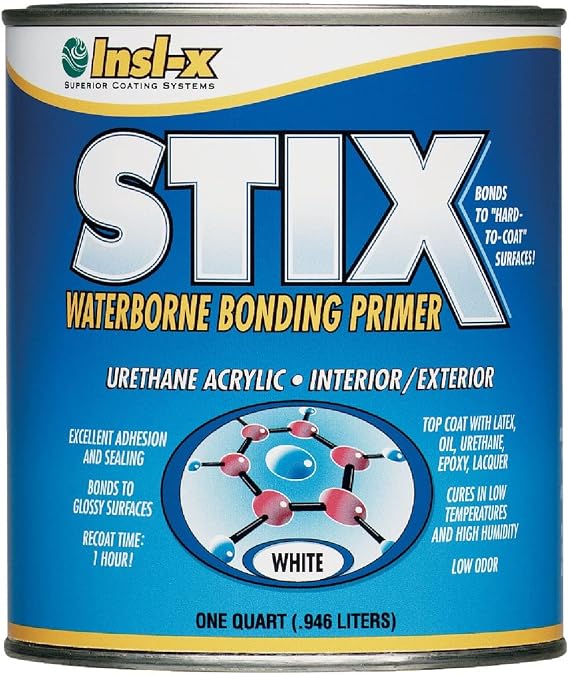 Insl-X SXA-110 Stix Waterborne Bonding Primer Acrylic Interior/Exterior Glossy, 1 Quart (White)