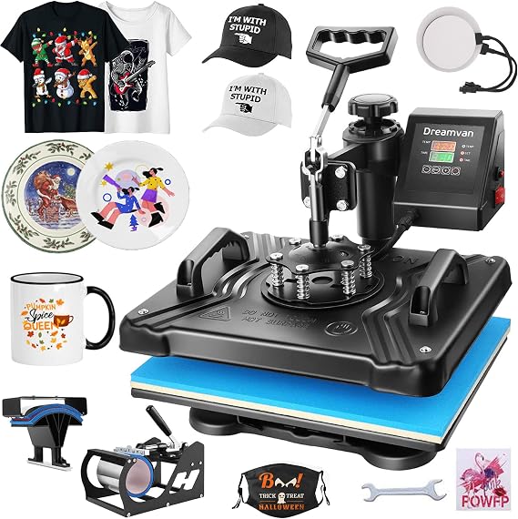5 in 1 Heat Press Machine - 15 x 12 Inch Swing Away Digital T-Shirt Press Machine - Multifunction Heat Transfer Sublimation Machine for T-Shirts, Mugs, Hat, Plate, Cap