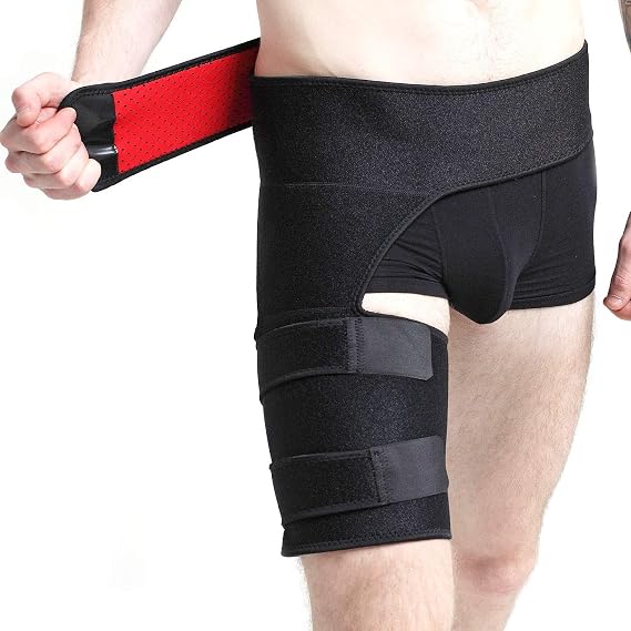 Groin Support, Hip Compression Brace, Adjustable Non Slip Thigh Support Groin Brace Wrap Men Women Thigh Support Brace for Hamstring, Thigh, Sciatica, Arthritis, Bursitis, Injuries, Nerve Pain Relief