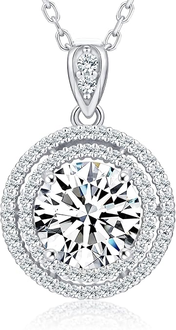1-4CT Moissanite Necklace for Women, S925 Sterling Silver Lab Created Diamond Necklace, 18K Gold Vermeil Halo Moissanite Pendant with 18"+ 2" Extender Chain- Birthday Gifts for Her Women Wife Mom