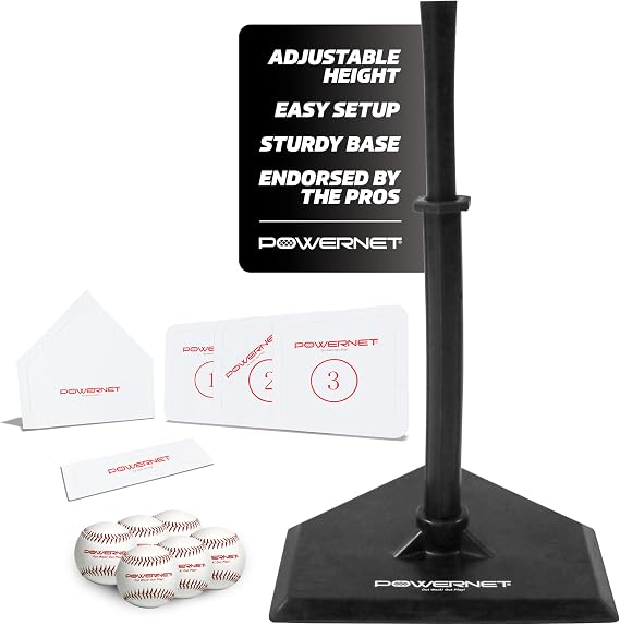 PowerNet T Ball Baseball Accessories for Coach, TBall Coaching Bundle, Tee Ball Set Includes 6 Soft Core Baseballs + Adjustable Batting Tee + 5 Throw Down Bases