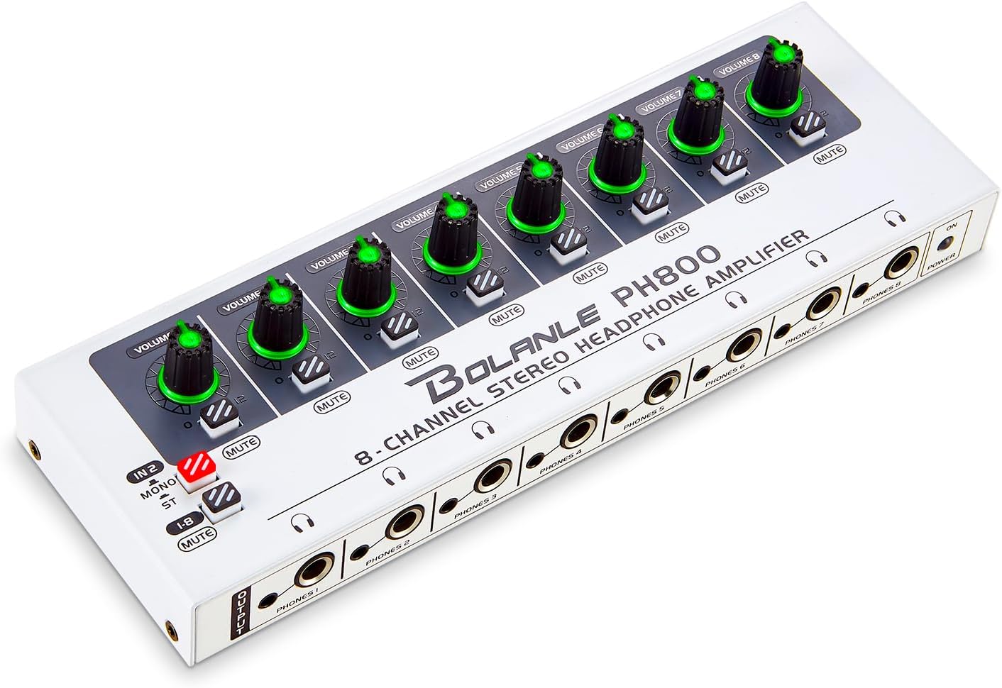 Bolanle PH800 8-Channel Headphone Amplifier 3.5mm&amp;6.35mm Jacks, Headphone Splitter with 16 Output Port, Compact Headphone Amp with Mono and Stereo Switch, 7 Color Breathing Light