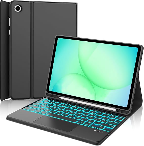 Keyboard for Samsung Galaxy Tab A9+ / A11+ Plus 2023/2025 11 Inch, 7 Color Backlit Detachable USB-C Keyboard with Smart Touchpad, Magnetic Case with Pen Slot for Samsung Tablet A11+ / A9+ 5G 11''
