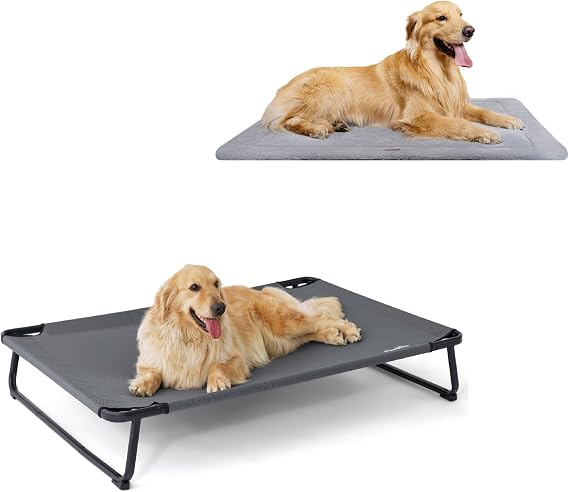 Made4Pets Outdoor Elevated Dog Bed 49"x32", Dog Crate Pad Bed for Medium Large Dogs 44"x32", Outdoor & Indoor Use, Gray