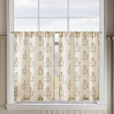 jinchan Linen Kitchen Curtains 36 Inch Floral Tier Curtains Farmhouse Cottage Core Flax Cafe Rod Pocket Country Small Window Drapes for Laundry Room Bathroom RV 2 Panels Sage Green on Beige