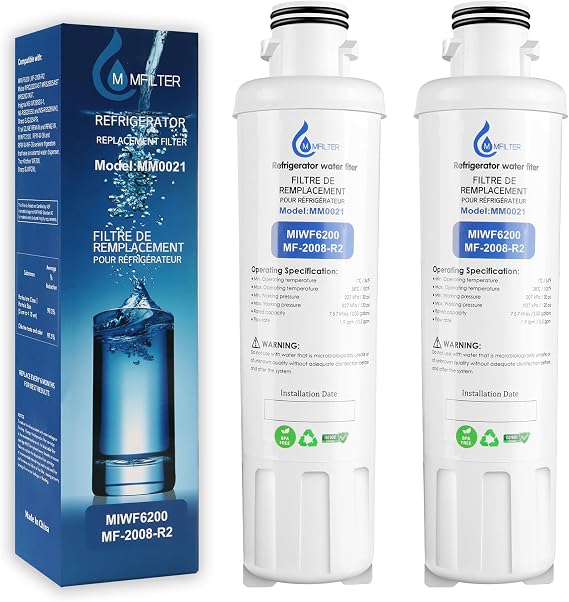 MIWF6200 Water Filter Replacement Compatible with Midea MF-2008-R2, Sharp SJWF200, Thor Kitchen WF200, Zline MIWFT2100, Insignia NS-WF26SS0-1 Twist-in Refrigerator Water Filter (2 Pack)