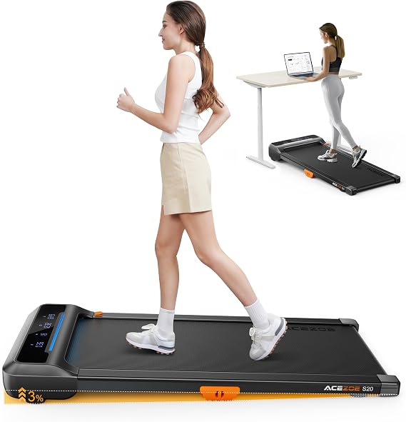 ACEZOE Walking Pad Treadmill with 10% Incline, Under Desk Treadmill, Compact Portable Treadmills for Home Office, 285lbs Capacity, APP/Remote Control, Exercise Anytime, Low-Noise