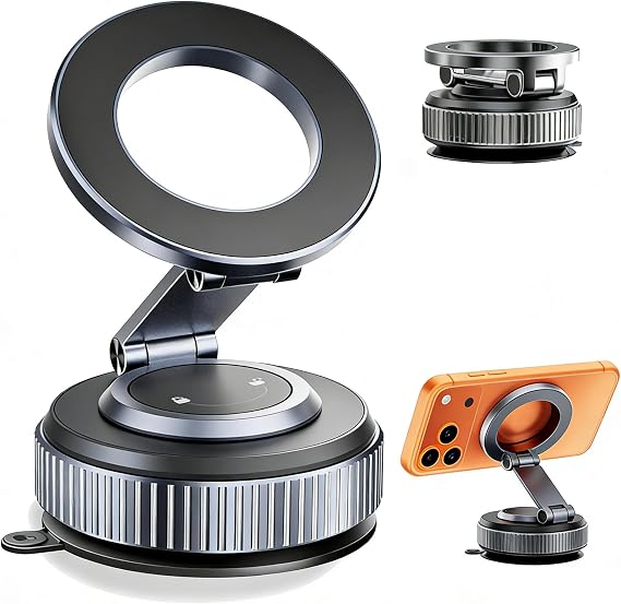 MOGU Vacuum Magnetic Car Phone Holder 118LBS Strong Suction + 2800gf Magnet, 360 Adjustable Dashboard Cell Phones Stand Mount for iPhone 17-12 Series, Samsung MagSafe, Home & Multi-Surface Use